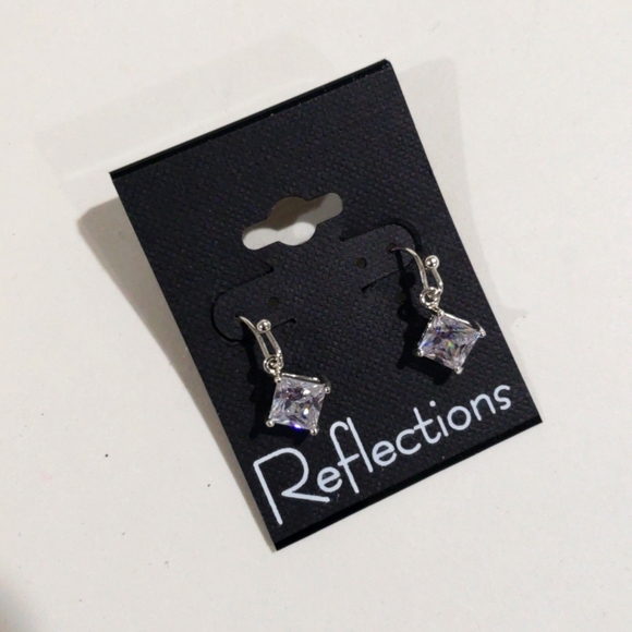 Silver Crystal Drop Earrings – Sparkling Square-Cut Cubic Zirconia, Lever-bsck - Picture 4 of 10